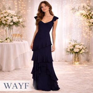 WAYF Navy Blue Ruffled Formal Evening Gown Size Large